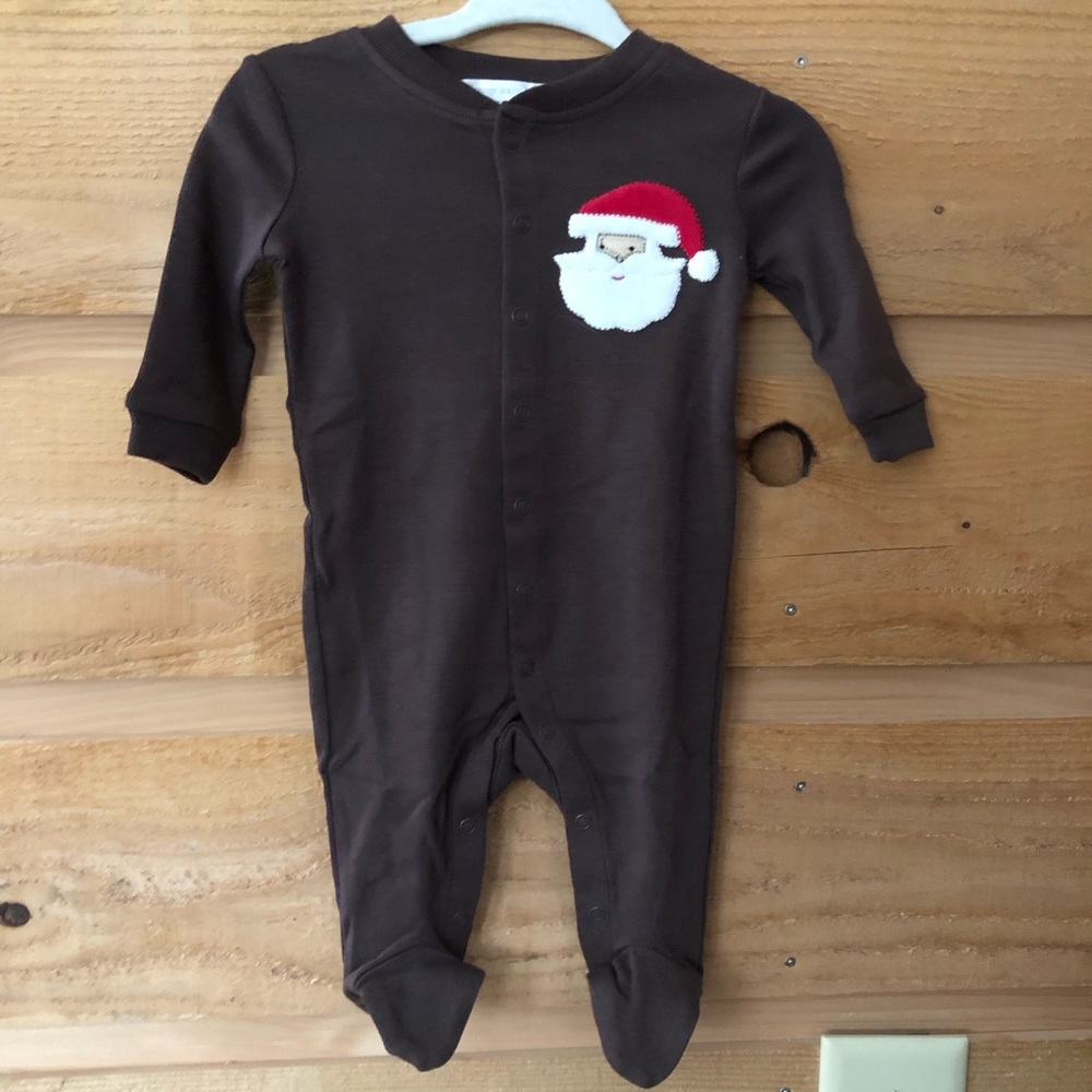 Pottery Barn Kids 0-3 Months brown long sleeve pajamas/ one piece Santa